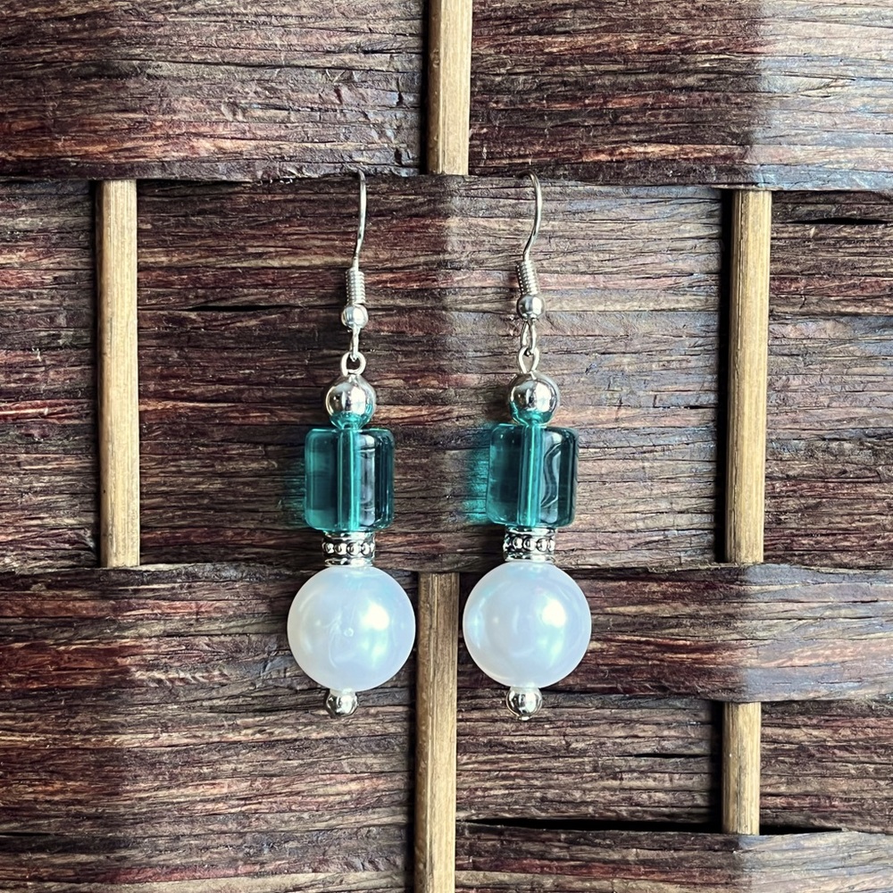 Pearl and Emerald Gem Drop Earrings